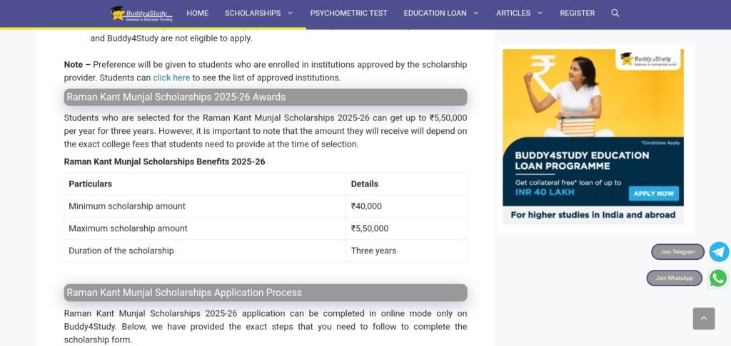 Raman Kant Munjal Scholarship 2025-26